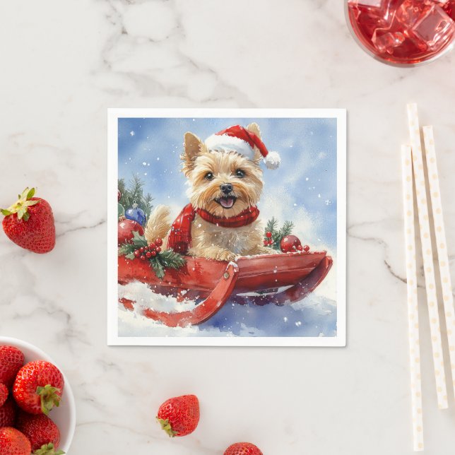 Cairn Terrier Dog in Sledge Let it Snow Christmas Napkin (Insitu)
