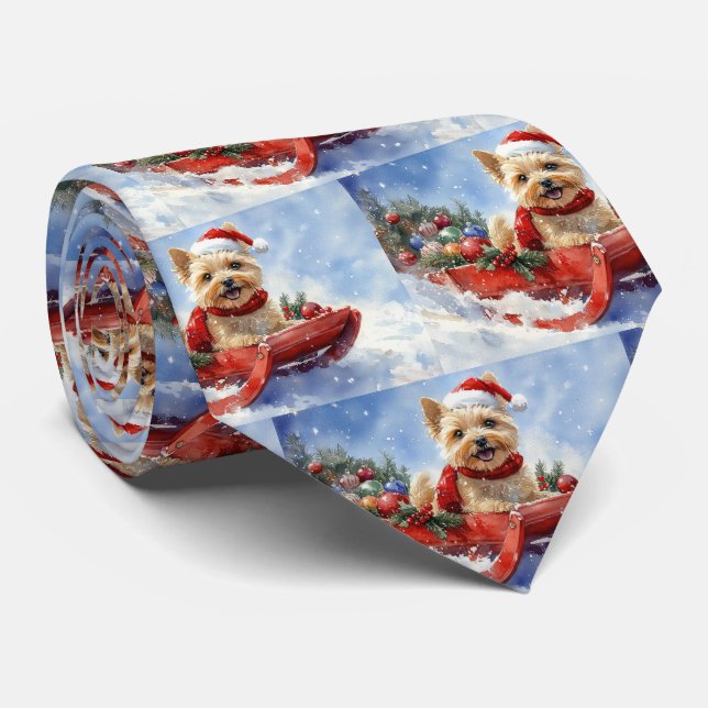 Cairn Terrier Dog in Sledge Let it Snow Christmas Tie (Rolled)