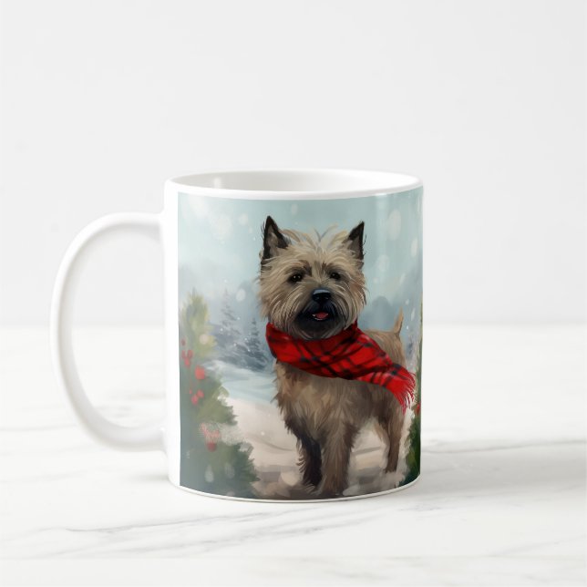 Cairn Terrier Dog in Snow Christmas Coffee Mug (Left)