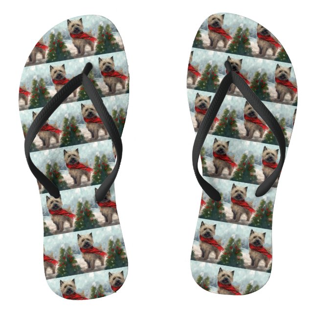 Cairn Terrier Dog in Snow Christmas Jandals (Footbed)