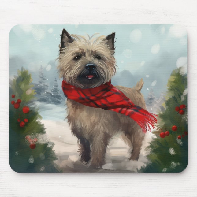 Cairn Terrier Dog in Snow Christmas Mouse Pad (Front)