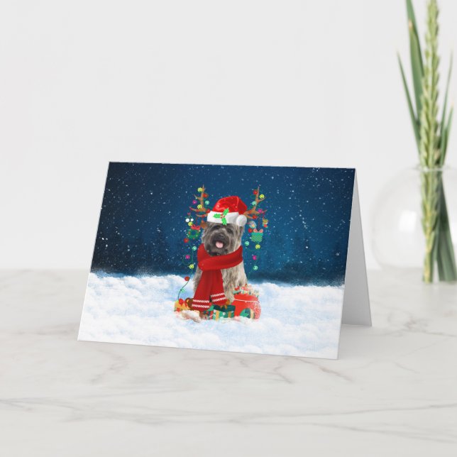 Cairn Terrier Dog in Snow with Christmas Gifts Card (Front)