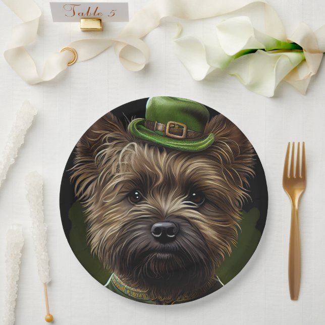 Cairn Terrier dog in St. Patrick's Day Dress Paper Plate (Wedding)