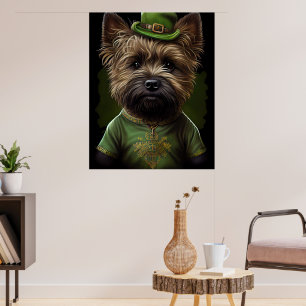 Cairn Terrier dog in St. Patrick's Day Dress Poster