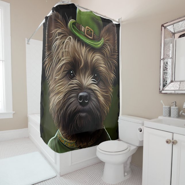 Cairn Terrier dog in St. Patrick's Day Dress Shower Curtain (In Situ)