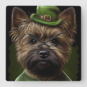 Cairn Terrier dog in St. Patrick's Day Dress Square Wall Clock