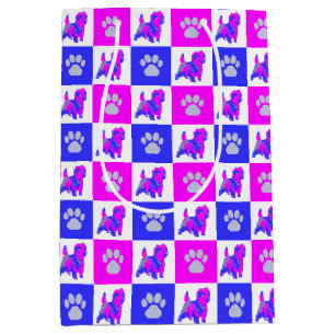 Cairn Terrier Dog & Paw Hot Pink & Blue Medium Gift Bag