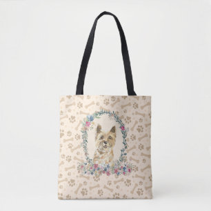 Cairn Terrier Dog Paw Print & Dog Bone Cute  Tote Bag