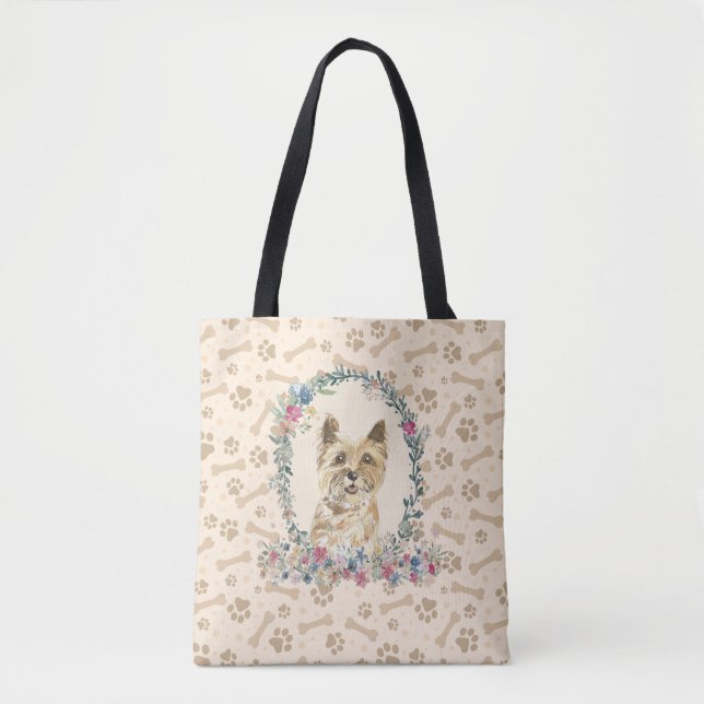 Cairn Terrier Dog Paw Print & Dog Bone Cute  Tote Bag (Front)