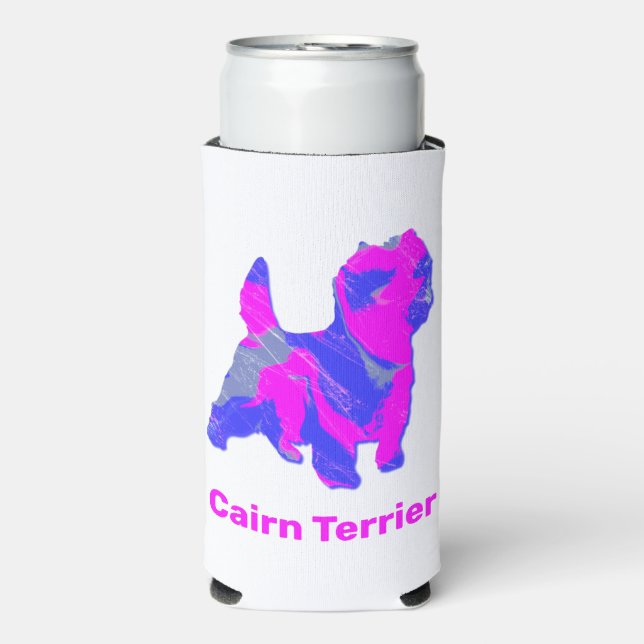 Cairn Terrier Dog Silhouette Hot Pink & Blue Seltzer Can Cooler (Seltzer Front)