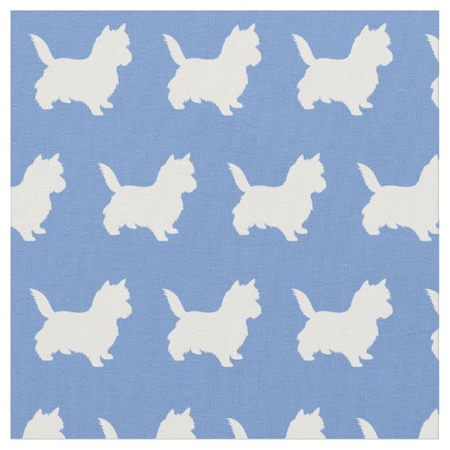 Cairn Terrier Dog Silhouette Pet Light Blue Fabric (Close Up)