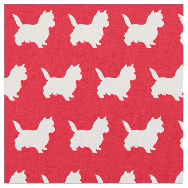 Cairn Terrier Dog Silhouette Pet Red Fabric (Close Up)