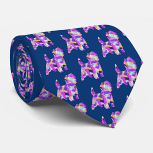 Cairn Terrier Dog Silhouette Purple Blue Neck Tie