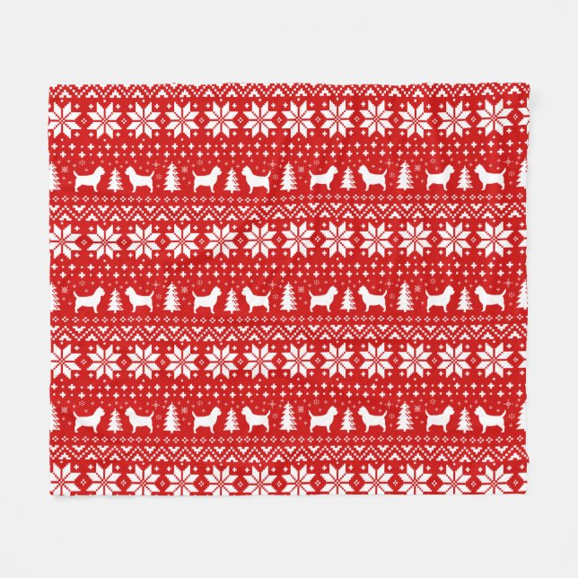 Cairn Terrier Dog Silhouettes Christmas Pattern Fleece Blanket (Front (Horizontal))