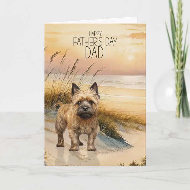 Cairn Terrier Dog Sunset Beach Father's Day Holiday Card (Front)