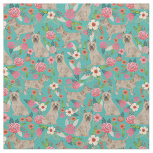 cairn terrier dog vintage florals turquoise fabric