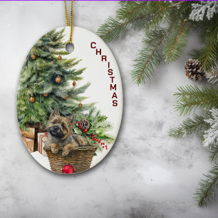 Cairn Terrier Dog Wicker Basket Christmas Ceramic Tree Decoration