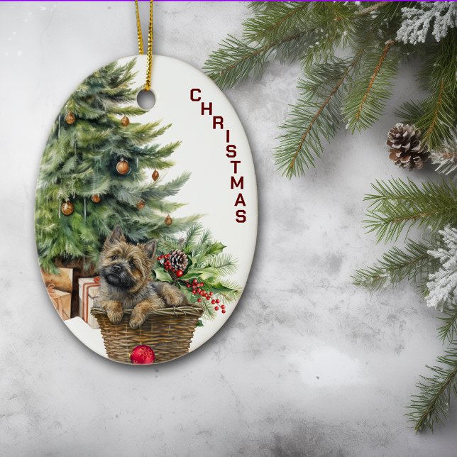Cairn Terrier Dog Wicker Basket Christmas Ceramic Tree Decoration (Creator Uploaded)