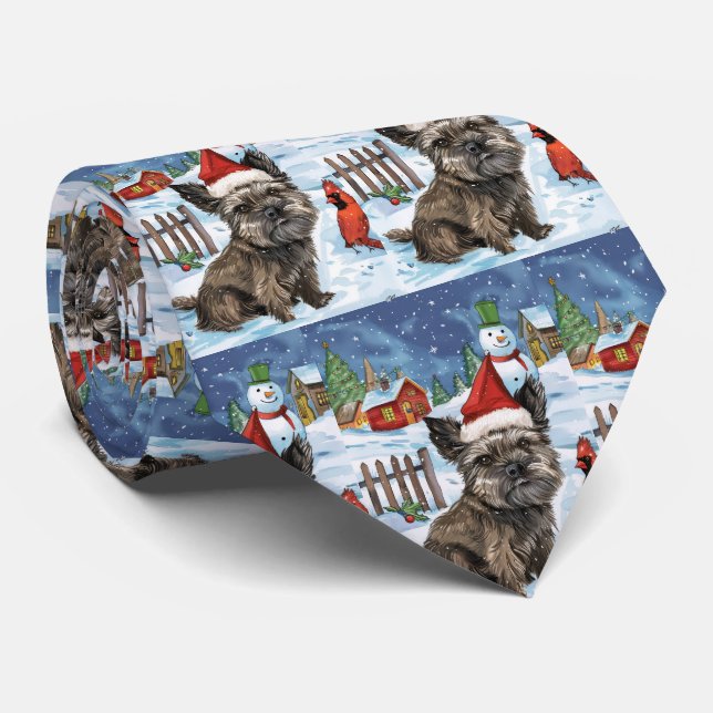 Cairn Terrier Dog Winter Wonderland Christmas Joy Tie (Rolled)