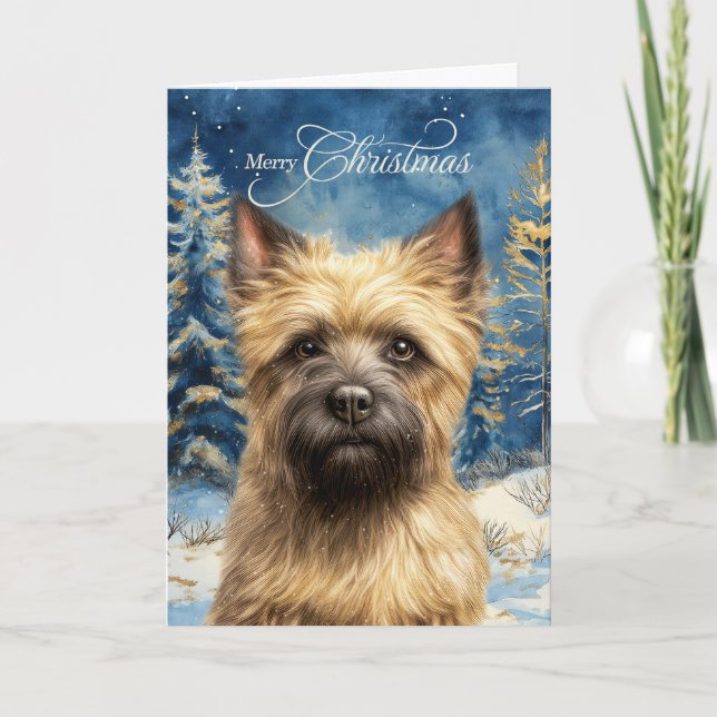 Cairn Terrier Dog Woodland Forest Christmas Holiday Card (Front)