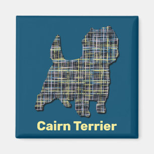 Cairn Terrier Dog Yellow & Black Grid Line Magnet
