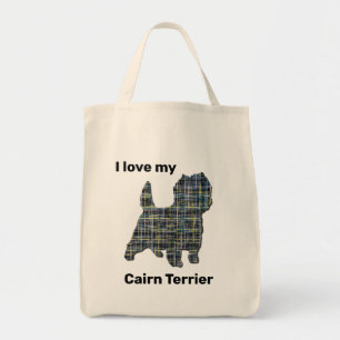 Cairn Terrier Dog Yellow & Black Grid Line Tote Bag