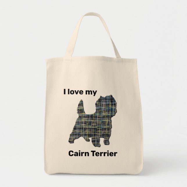 Cairn Terrier Dog Yellow & Black Grid Line Tote Bag (Front)