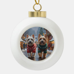 Cairn Terrier Dogs Christmas Snow Holiday  Ceramic Ball Christmas Ornament