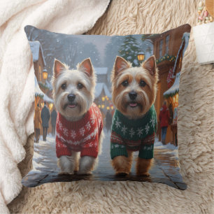 Cairn Terrier Dogs Christmas Snow Holiday  Cushion