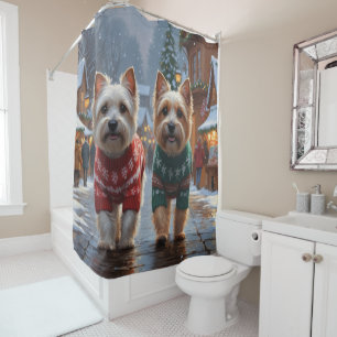 Cairn Terrier Dogs Christmas Snow Holiday  Shower Curtain