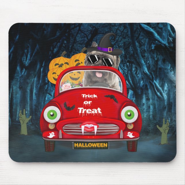 Cairn Terrier Driving Car Scary Halloween  Mouse Pad (Front)
