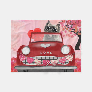 Cairn Terrier Driving Car with Hearts Valentine's  Fleece Blanket