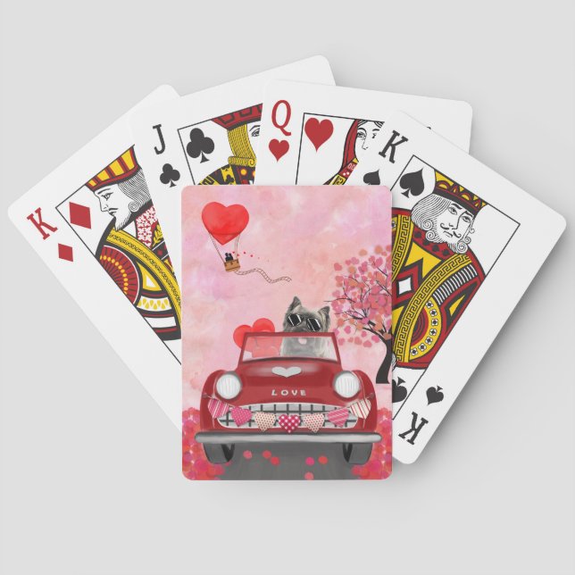Cairn Terrier Driving Car with Hearts Valentine's  Playing Cards (Back)