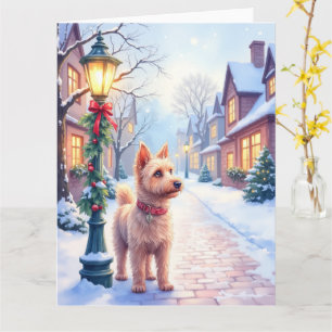 Cairn Terrier Festive Lamppost Village Christmas Card
