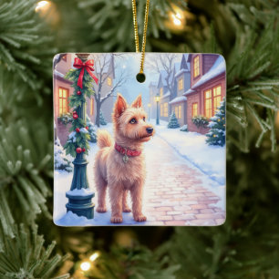 Cairn Terrier Festive Lamppost Village Christmas Ceramic Ornament