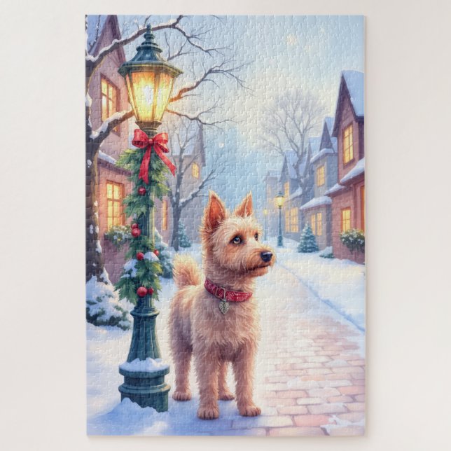 Cairn Terrier Festive Lamppost Village Christmas Jigsaw Puzzle (Vertical)