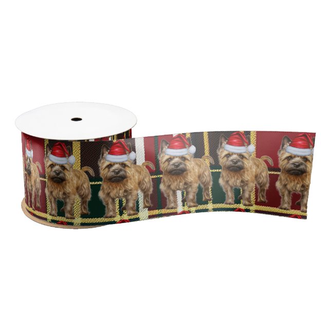 Cairn Terrier Holiday Plaid Funny Dog Christmas Satin Ribbon (Spool)