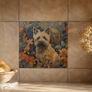 Cairn Terrier in a William Morris Style Garden Tile