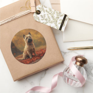 Cairn Terrier in Autumn Leaves Fall Inspire  Classic Round Sticker