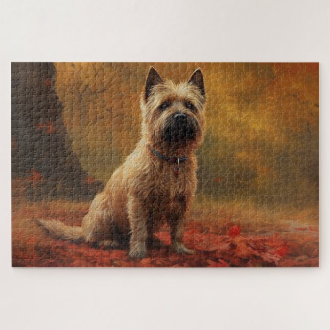 Cairn Terrier in Autumn Leaves Fall Inspire  Jigsaw Puzzle (Horizontal)