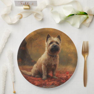 Cairn Terrier in Autumn Leaves Fall Inspire Paper Plate