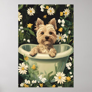 Cairn Terrier In Bathtub Poster, Funny Dog Poster