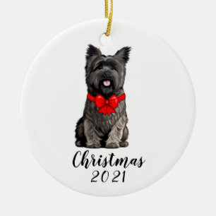 Cairn Terrier in Christmas Bow Date Customisable   Ceramic Tree Decoration
