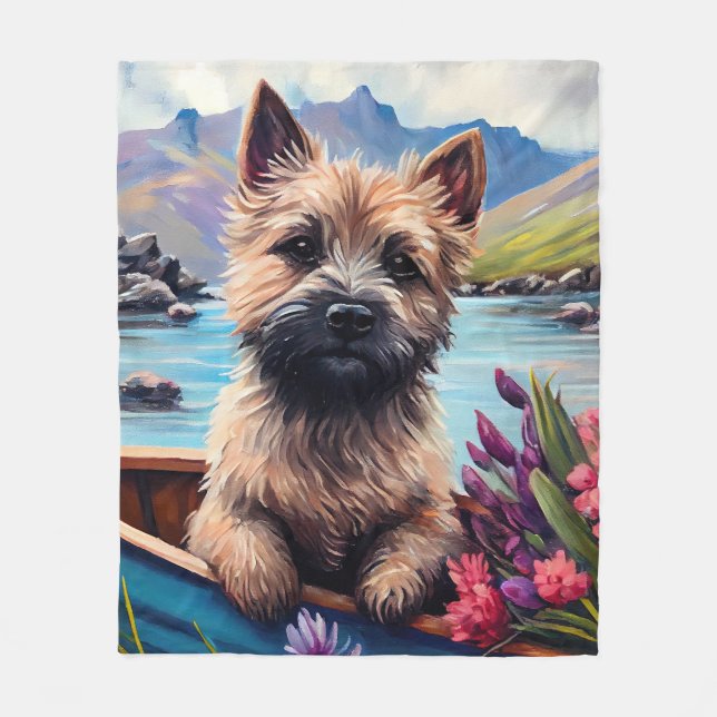 Cairn Terrier on a Paddle: A Scenic Adventure Fleece Blanket (Front)