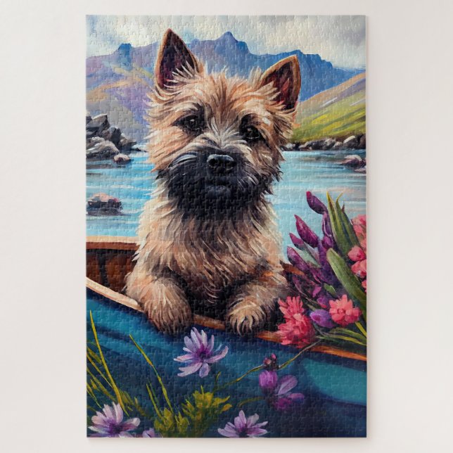 Cairn Terrier on a Paddle: A Scenic Adventure Jigsaw Puzzle (Vertical)
