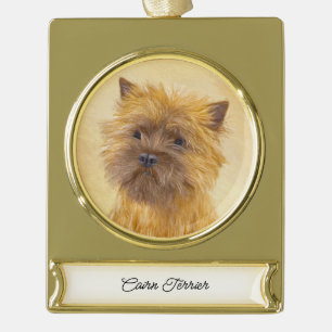 Cairn Terrier Painting - Cute Original Dog Art Gold Plated Banner Ornament