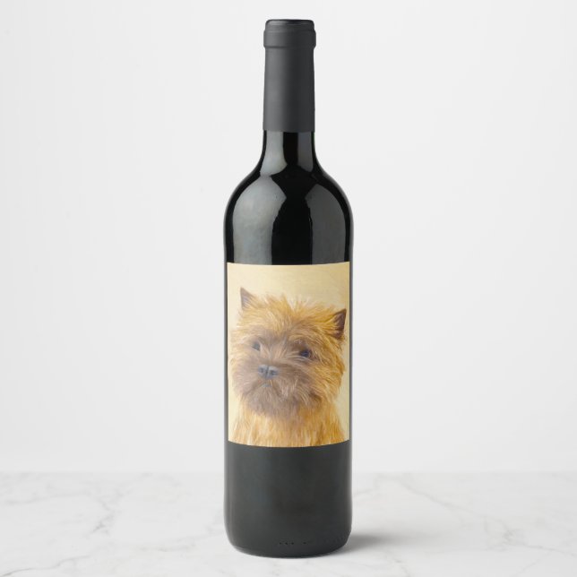 Cairn Terrier Painting - Cute Original Dog Art Wine Label (Front)