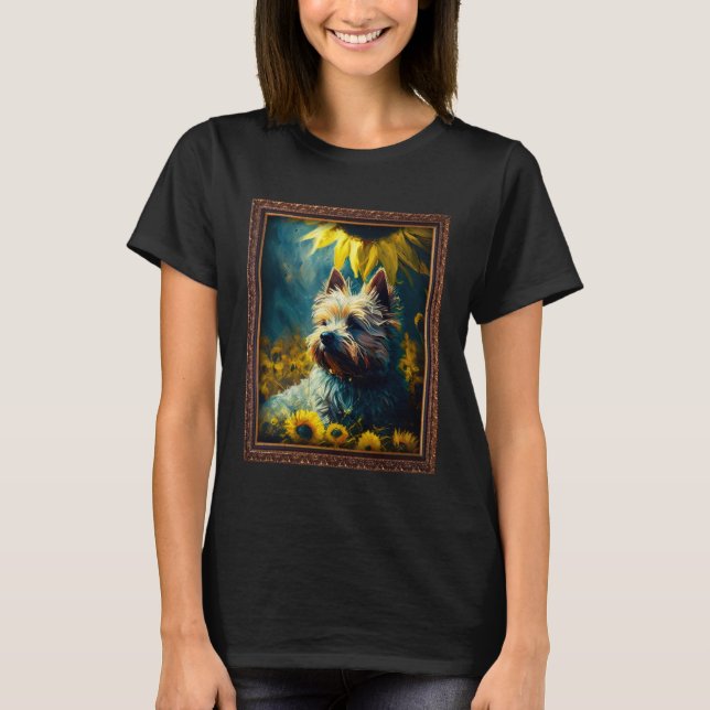 Cairn Terrier Painting Sunflower Flower Mom Women  T-Shirt (Front)