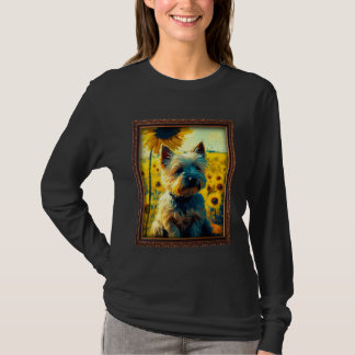 Cairn Terrier Painting Sunflower Flower Mum Women T-Shirt