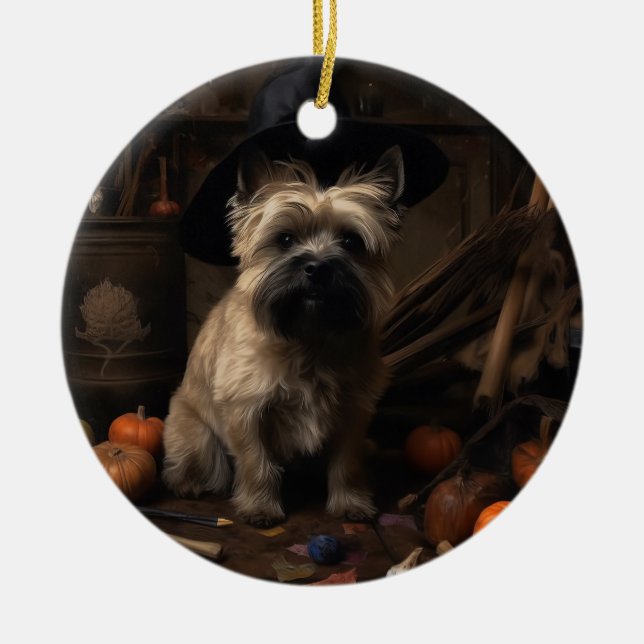 Cairn Terrier Pumpkins Halloween Scary  Ceramic Tree Decoration (Front)